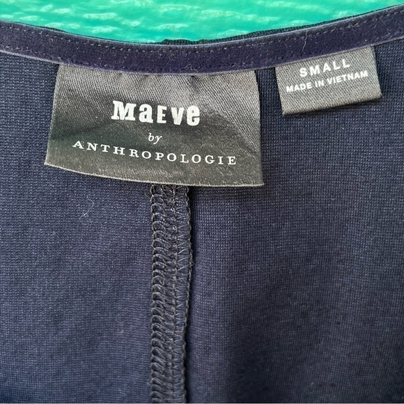 MAEVE SWISS DOT MILKMAID CORSET PUFF SLEEVES NAVY BLOUSE SZ SMALL EUC - Picture 4 of 8